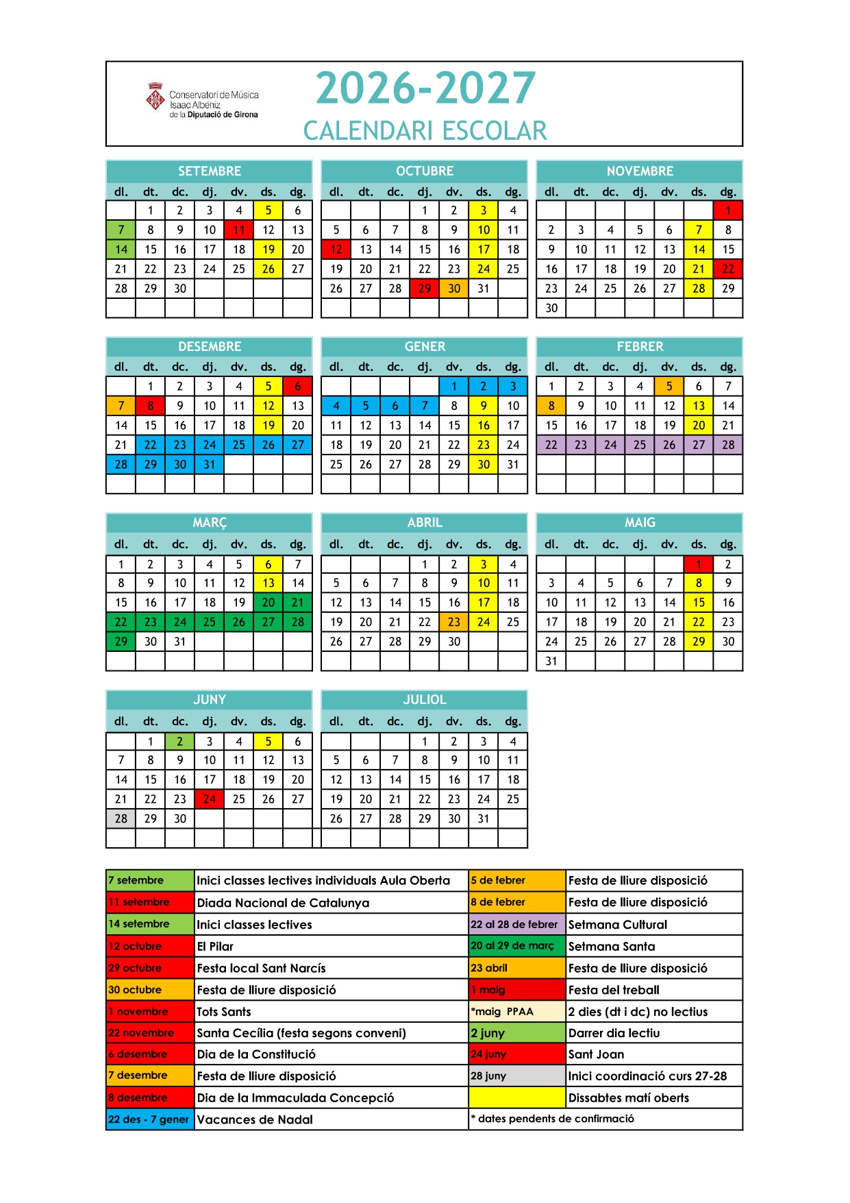 Calendari curs 2026-2027